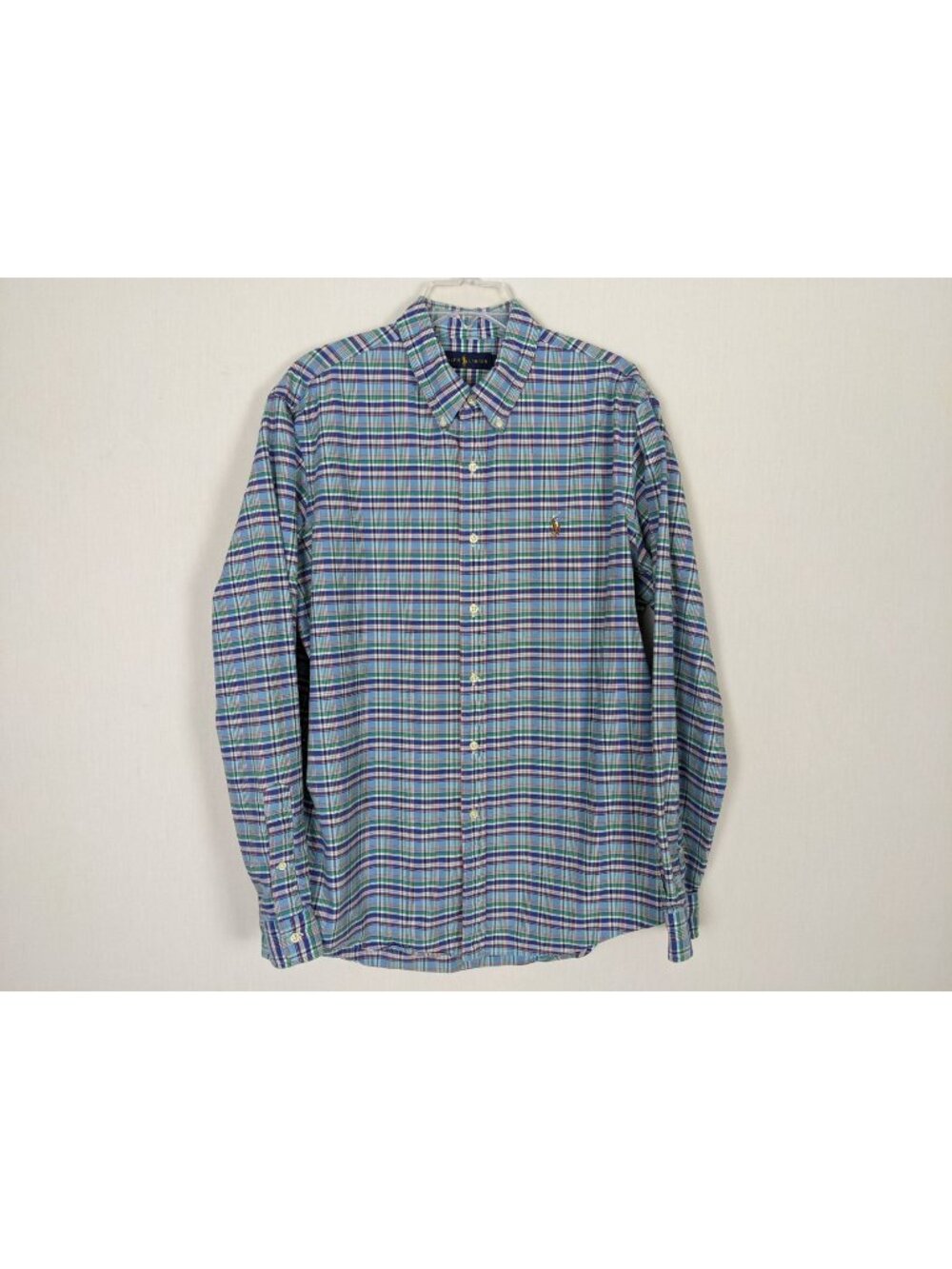 Ralph Lauren cotton Plaid mens long sleeve cotton button front blue shirt XL
